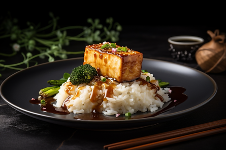 Honey Glazed Tofu with Cauliflower Steak / Coconut Rice