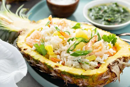 Calypso Shrimp in Pineapple (Fried Rice and Firecracker Shrimp)