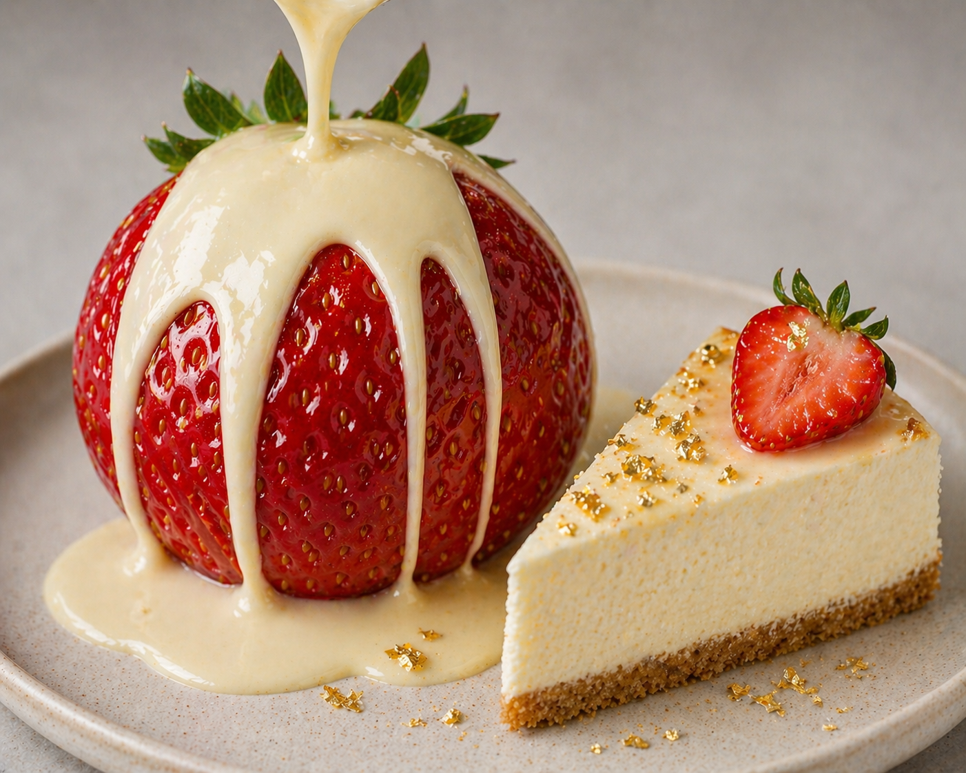 24K Gold flakes melt white chocolate Strawberry cheesecake
